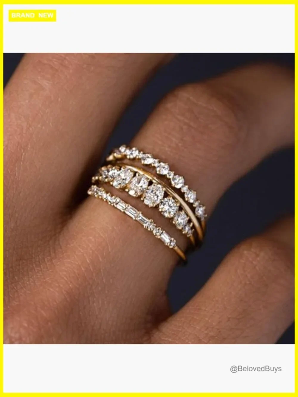 Stacking Ring Set 14K Gold Plated Cubic Zirconia Stackable Rings for Women Size